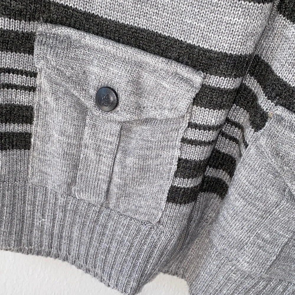 Boys Striped Zip-Up Sweater - Gray